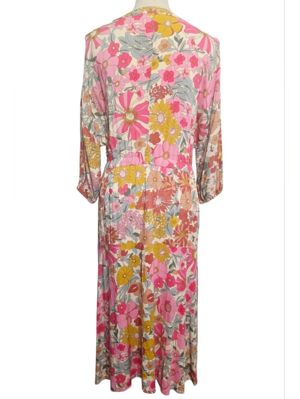 Entro Floral Maxi Dress Women Medium Boho Cottagecore 3/4 Sleeve V Neck Lined - Picture 6 of 11